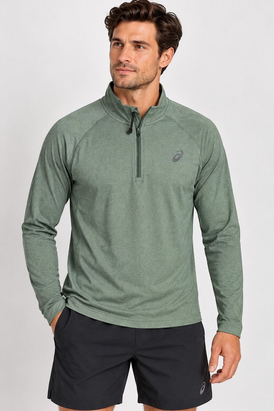 ASICS Men Unisex Green Quarter Zip Pullover Athletic Running Top M See Notes